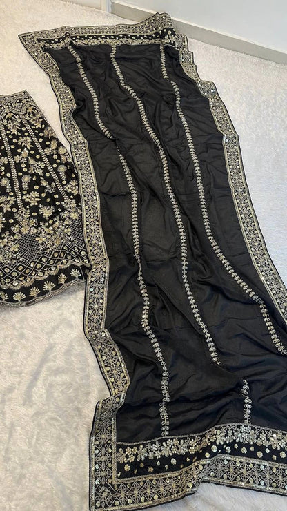Black and Silver Chinon Silk Lehenga Choli for Wedding and Festive Wear