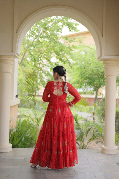 Traditional Orange Bandhani Print Gown for Women with Kutchi Patchwork Festive Navratri Wear Dress (Copy) (Copy) (Copy)