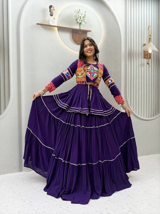 Blue Gamthi Work Lehenga Choli with Koti for Navratri Garba