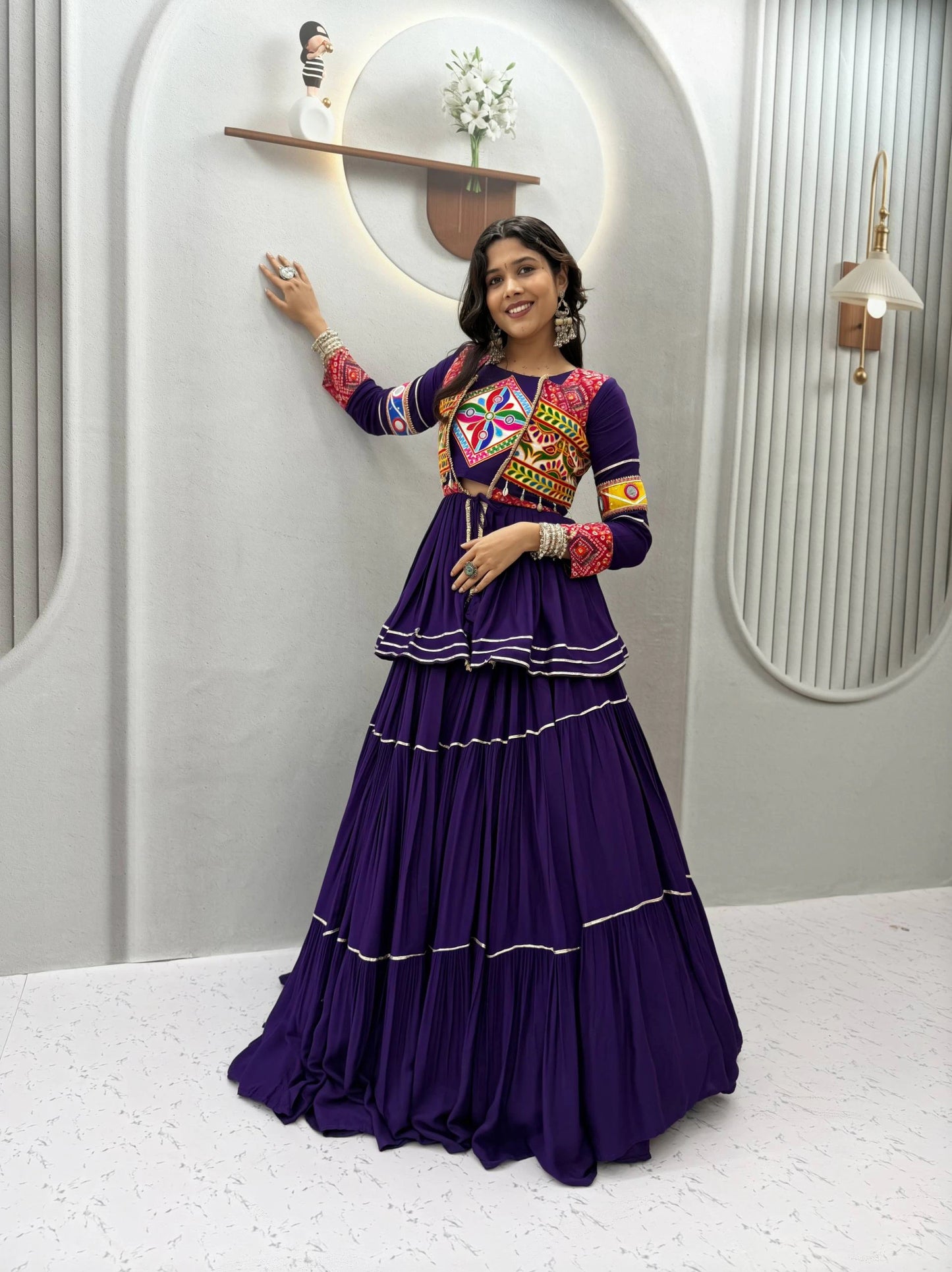 Blue Gamthi Work Lehenga Choli with Koti for Navratri Garba