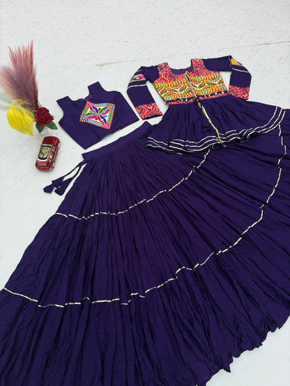 Blue Gamthi Work Lehenga Choli with Koti for Navratri Garba