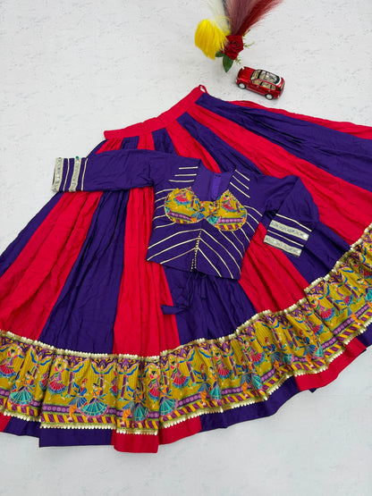 Purple Pink Designer Lehenga Choli for Women with Real Mirror Work Printed Flared Lehenga for Navratri