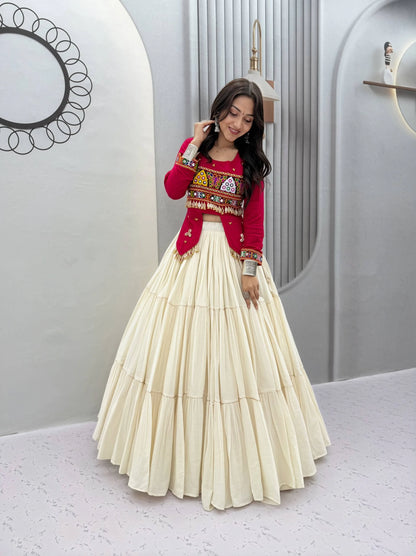 Gujarati Traditional Lehenga Choli for Women with Real Kodi Work Gamthi Work and Heavy Hand Work
