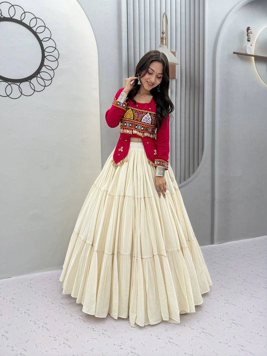 Gujarati Traditional Lehenga Choli for Women with Real Kodi Work Gamthi Work and Heavy Hand Work
