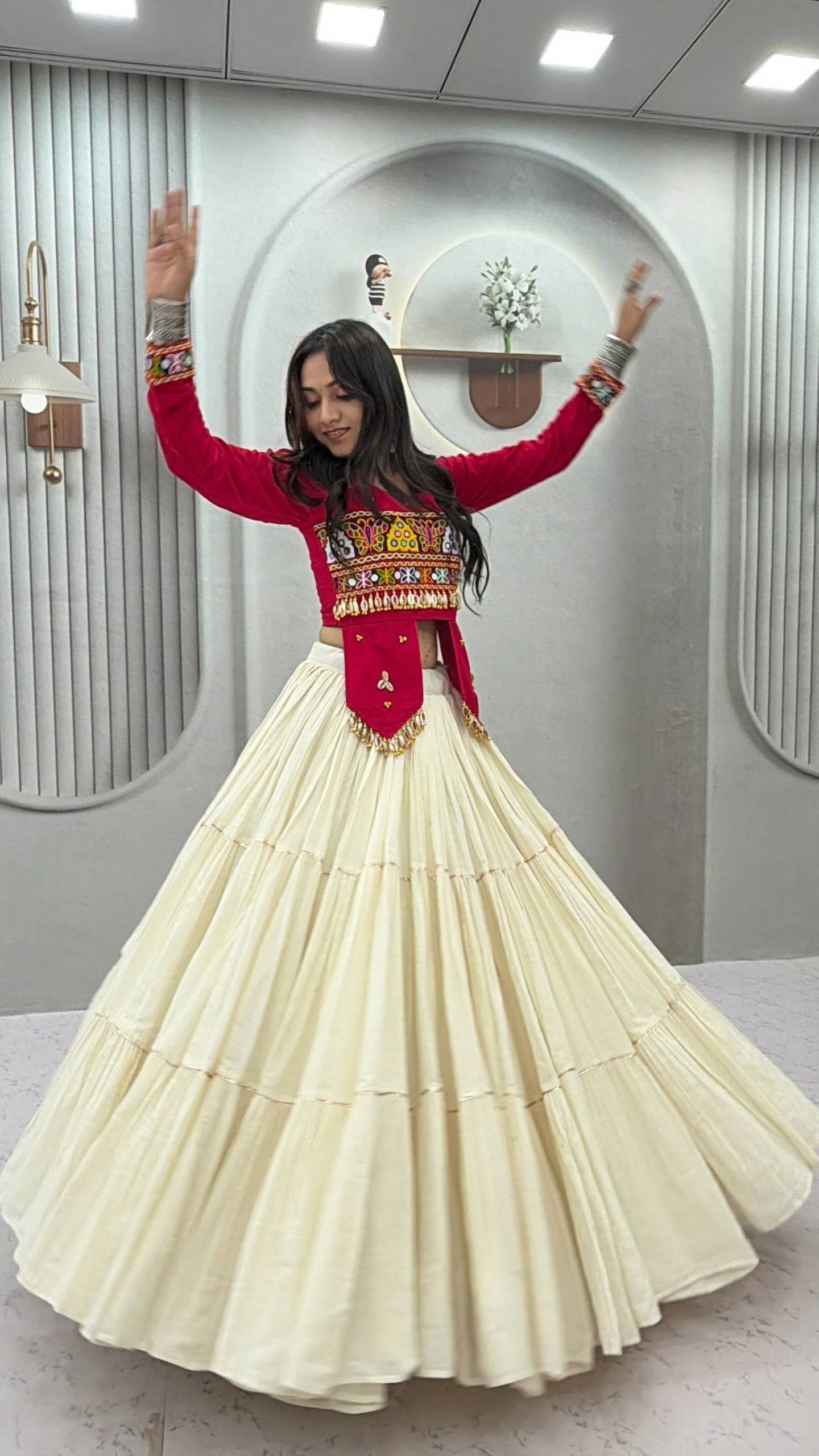 Gujarati Traditional Lehenga Choli for Women with Real Kodi Work Gamthi Work and Heavy Hand Work