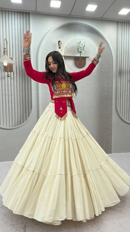 Gujarati Traditional Lehenga Choli for Women with Real Kodi Work Gamthi Work and Heavy Hand Work