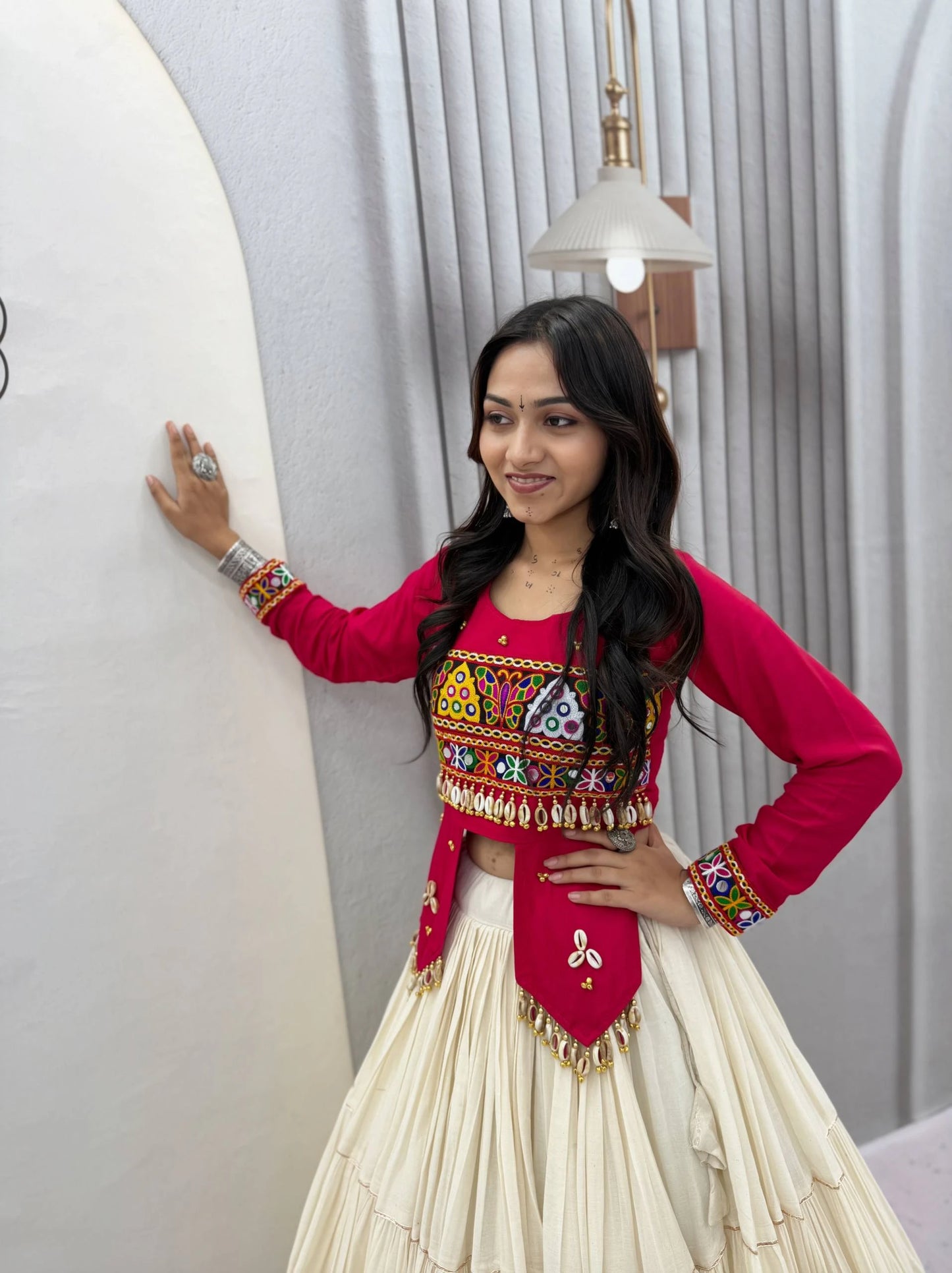 Gujarati Traditional Lehenga Choli for Women with Real Kodi Work Gamthi Work and Heavy Hand Work
