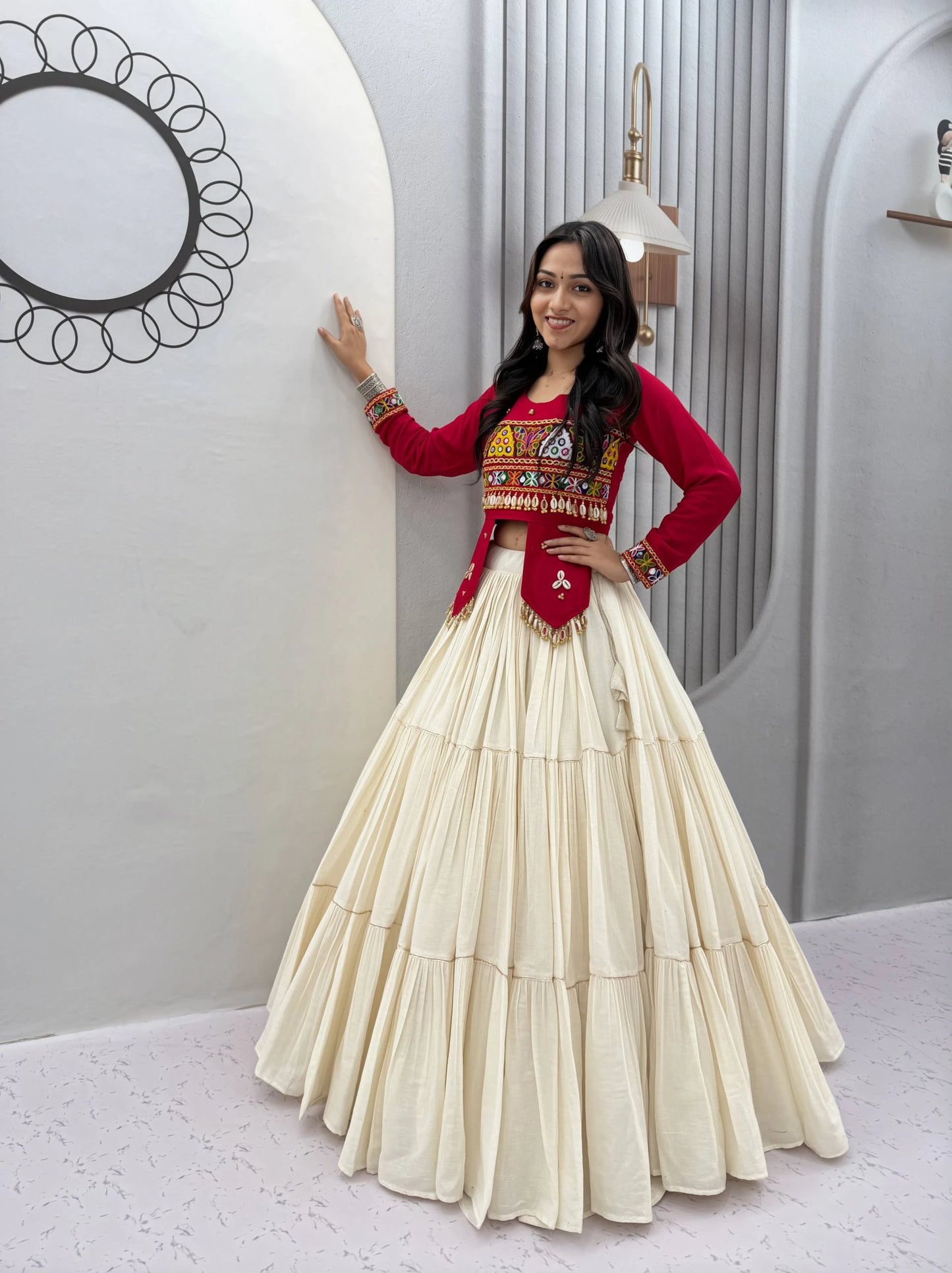 Gujarati Traditional Lehenga Choli for Women with Real Kodi Work Gamthi Work and Heavy Hand Work