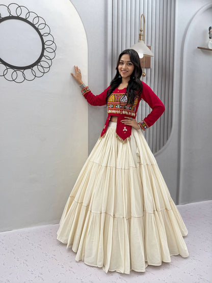 Gujarati Traditional Lehenga Choli for Women with Real Kodi Work Gamthi Work and Heavy Hand Work