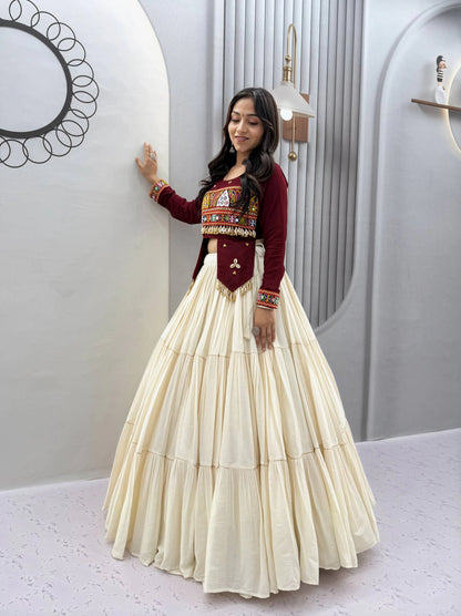 Maroon Gujarati Designer Lehenga Choli for Women with Heavy Hand Work Real Kodi and Gamthi Work for Navratri (Copy)