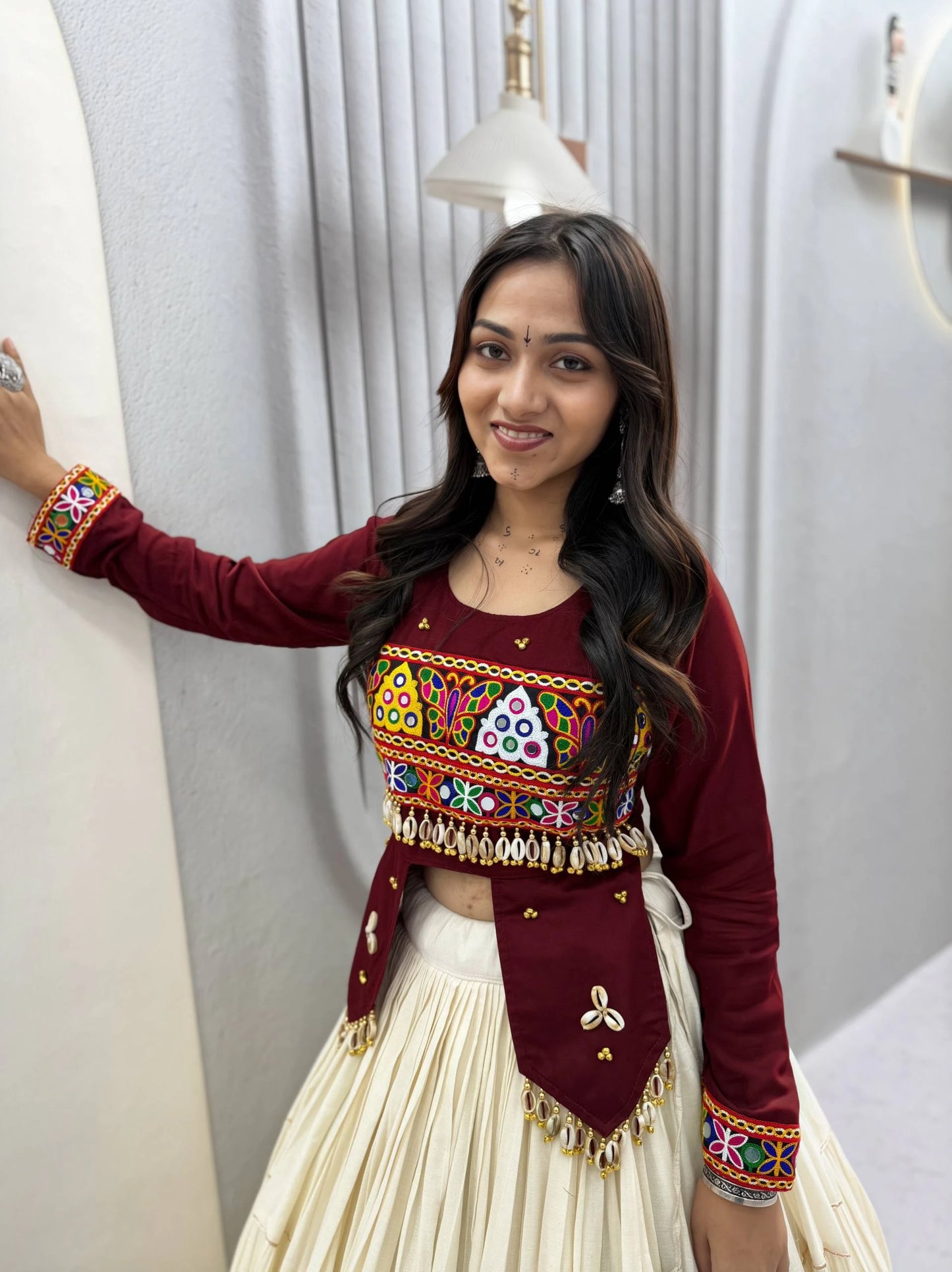 Maroon Gujarati Designer Lehenga Choli for Women with Heavy Hand Work Real Kodi and Gamthi Work for Navratri (Copy)