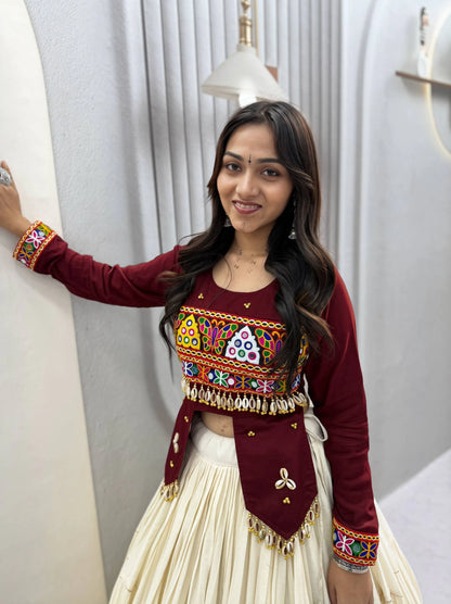 Maroon Gujarati Designer Lehenga Choli for Women with Heavy Hand Work Real Kodi and Gamthi Work for Navratri (Copy)