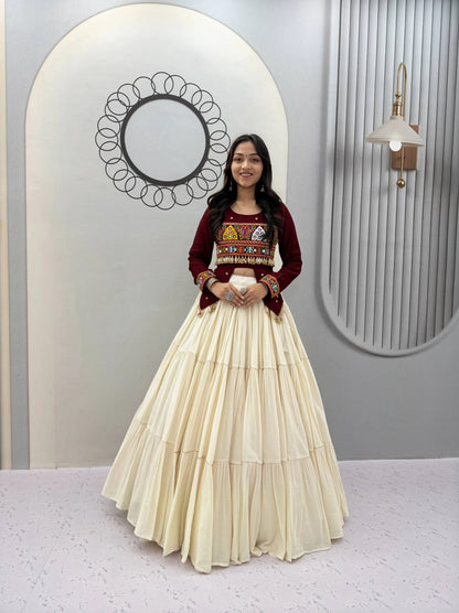 Maroon Gujarati Designer Lehenga Choli for Women with Heavy Hand Work Real Kodi and Gamthi Work for Navratri (Copy)