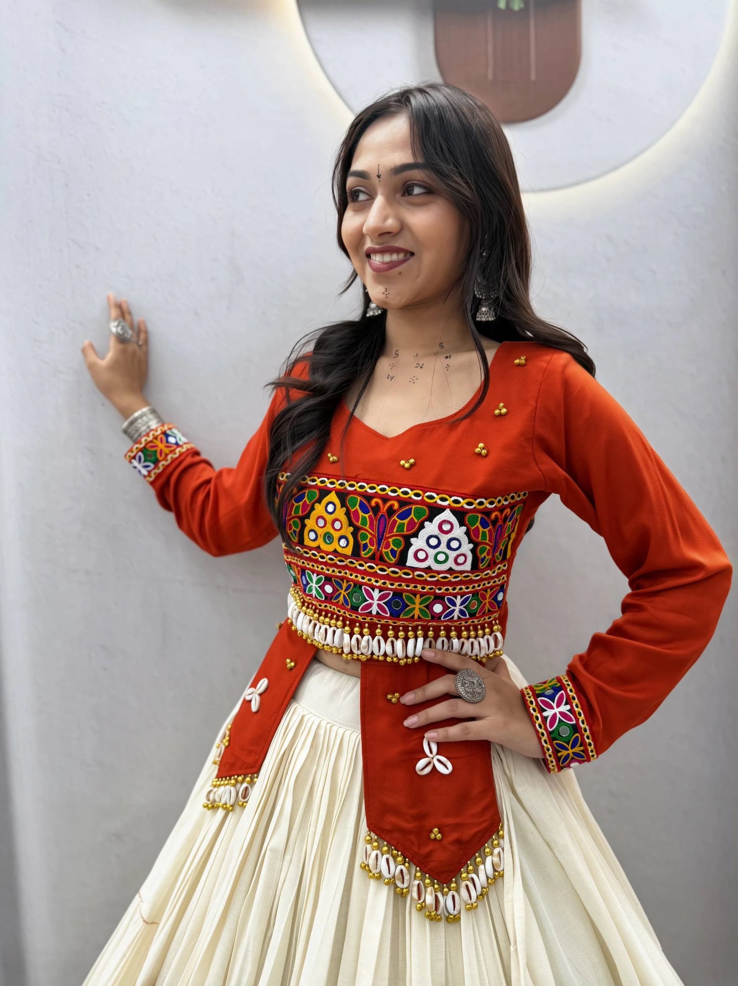 Rust Gujarati Designer Lehenga Choli for Women with Heavy Hand Work Real Kodi and Gamthi Work for Navratri
