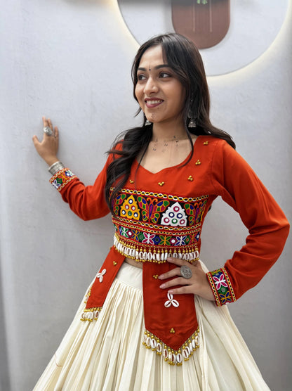 Rust Gujarati Designer Lehenga Choli for Women with Heavy Hand Work Real Kodi and Gamthi Work for Navratri
