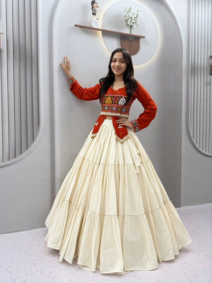 Rust Gujarati Designer Lehenga Choli for Women with Heavy Hand Work Real Kodi and Gamthi Work for Navratri