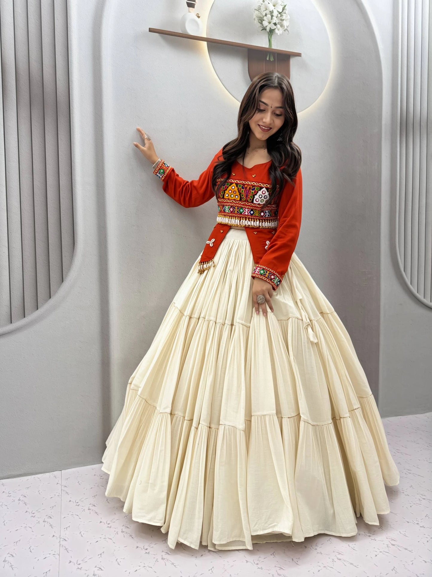 Rust Gujarati Designer Lehenga Choli for Women with Heavy Hand Work Real Kodi and Gamthi Work for Navratri
