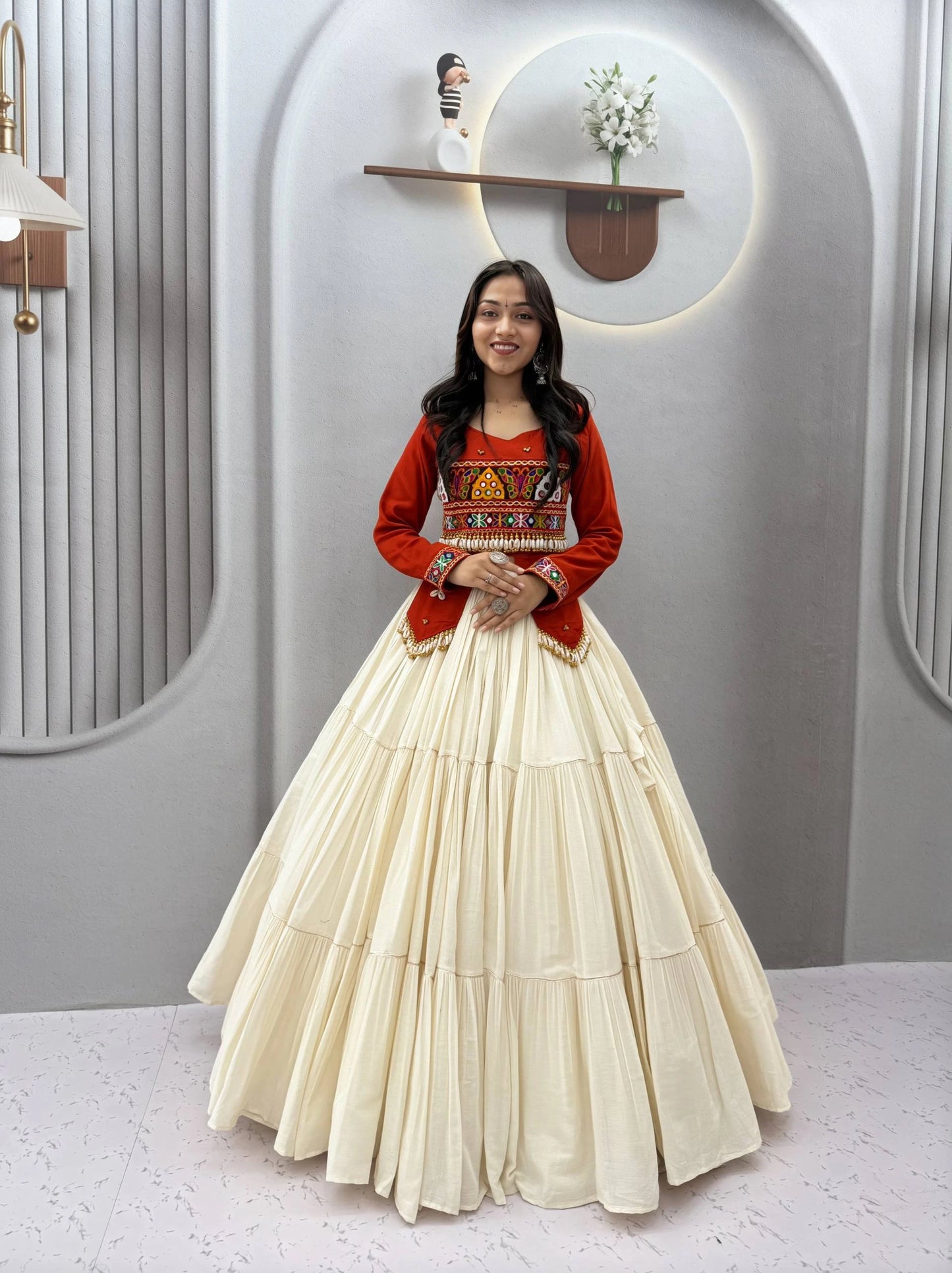 Rust Gujarati Designer Lehenga Choli for Women with Heavy Hand Work Real Kodi and Gamthi Work for Navratri