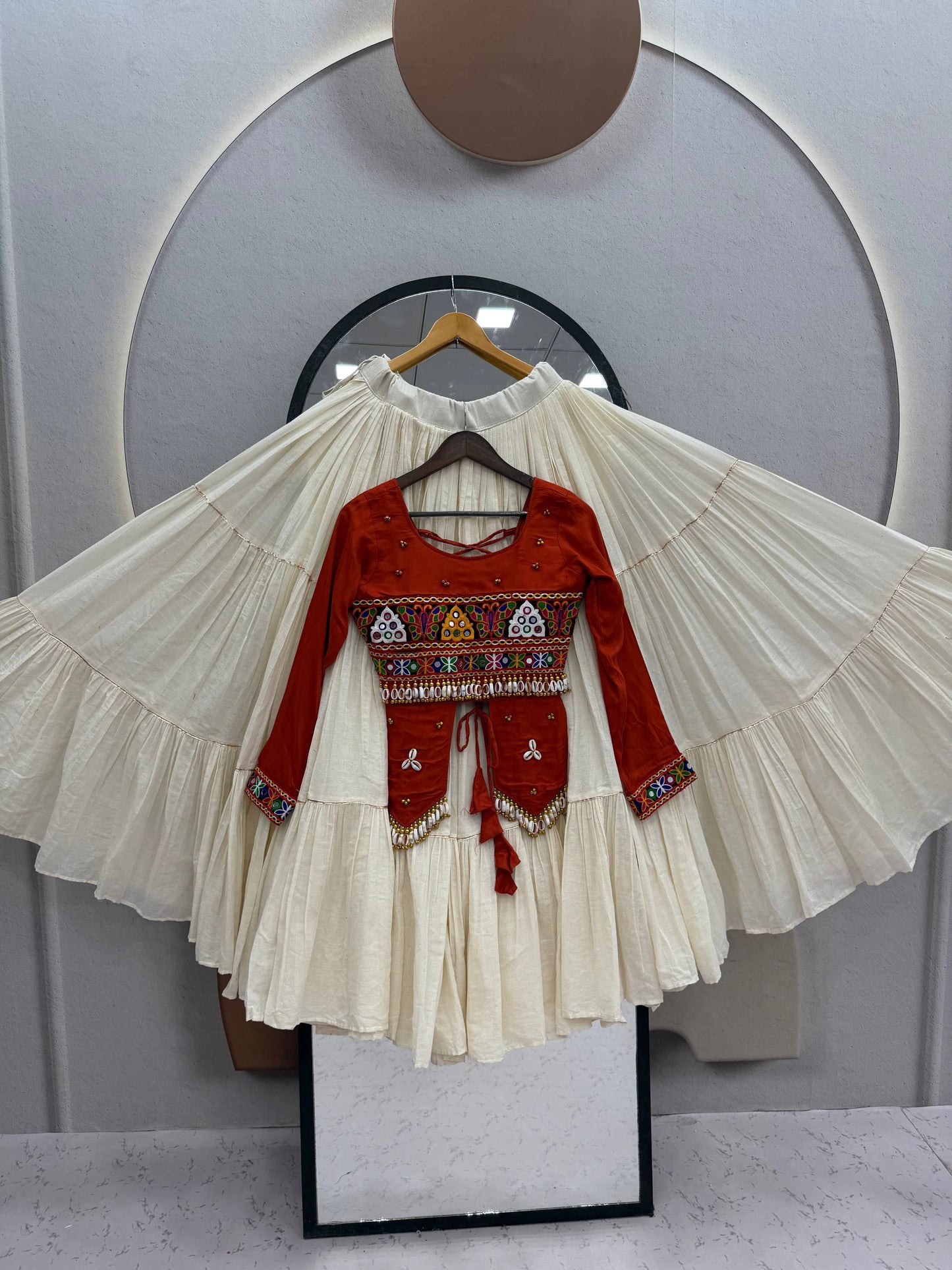 Rust Gujarati Designer Lehenga Choli for Women with Heavy Hand Work Real Kodi and Gamthi Work for Navratri