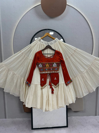 Rust Gujarati Designer Lehenga Choli for Women with Heavy Hand Work Real Kodi and Gamthi Work for Navratri