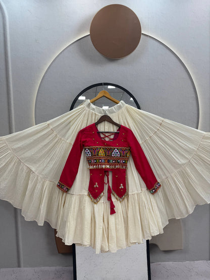 Gujarati Traditional Lehenga Choli for Women with Real Kodi Work Gamthi Work and Heavy Hand Work