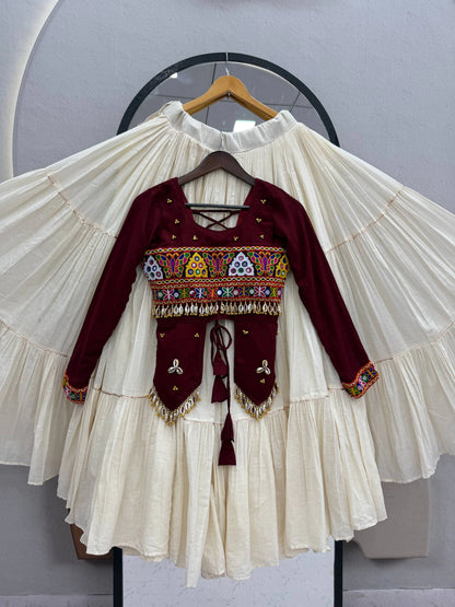 Maroon Gujarati Designer Lehenga Choli for Women with Heavy Hand Work Real Kodi and Gamthi Work for Navratri (Copy)
