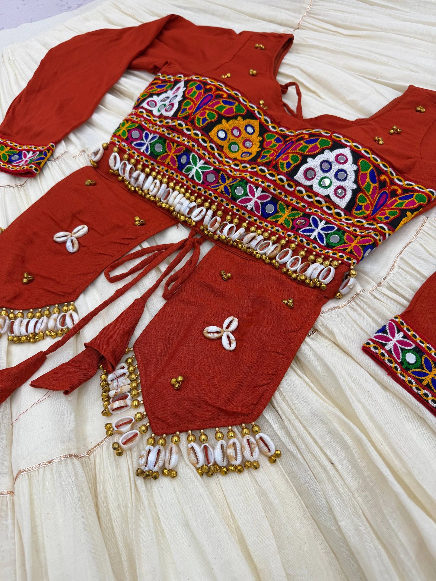 Rust Gujarati Designer Lehenga Choli for Women with Heavy Hand Work Real Kodi and Gamthi Work for Navratri