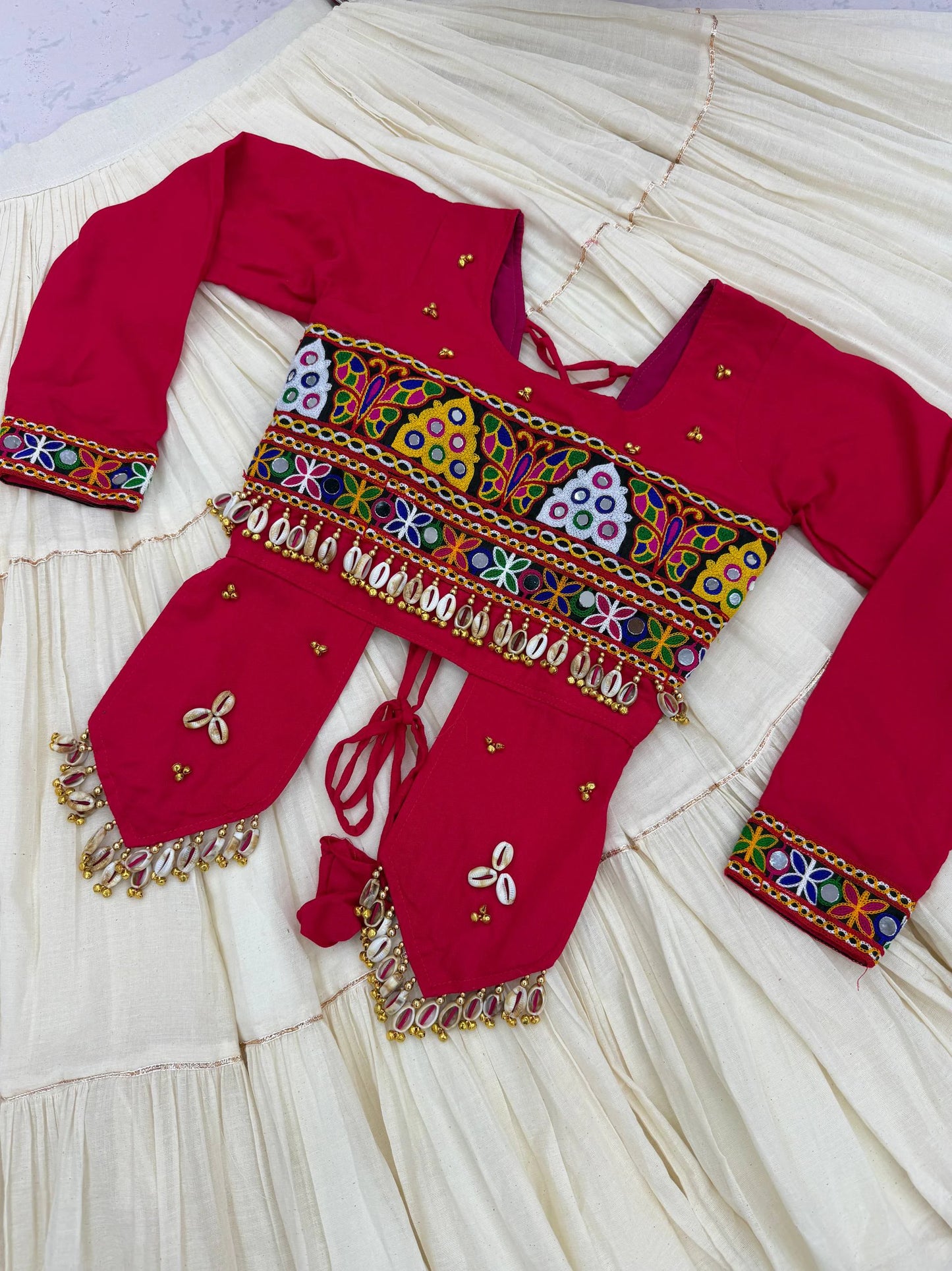 Gujarati Traditional Lehenga Choli for Women with Real Kodi Work Gamthi Work and Heavy Hand Work