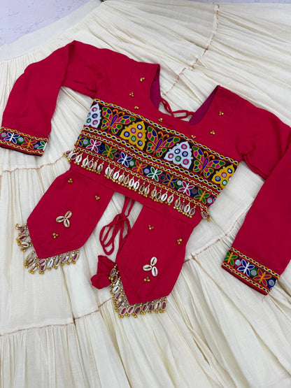 Gujarati Traditional Lehenga Choli for Women with Real Kodi Work Gamthi Work and Heavy Hand Work
