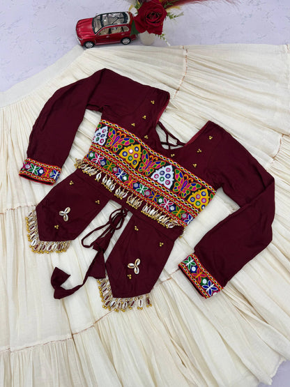 Maroon Gujarati Designer Lehenga Choli for Women with Heavy Hand Work Real Kodi and Gamthi Work for Navratri (Copy)