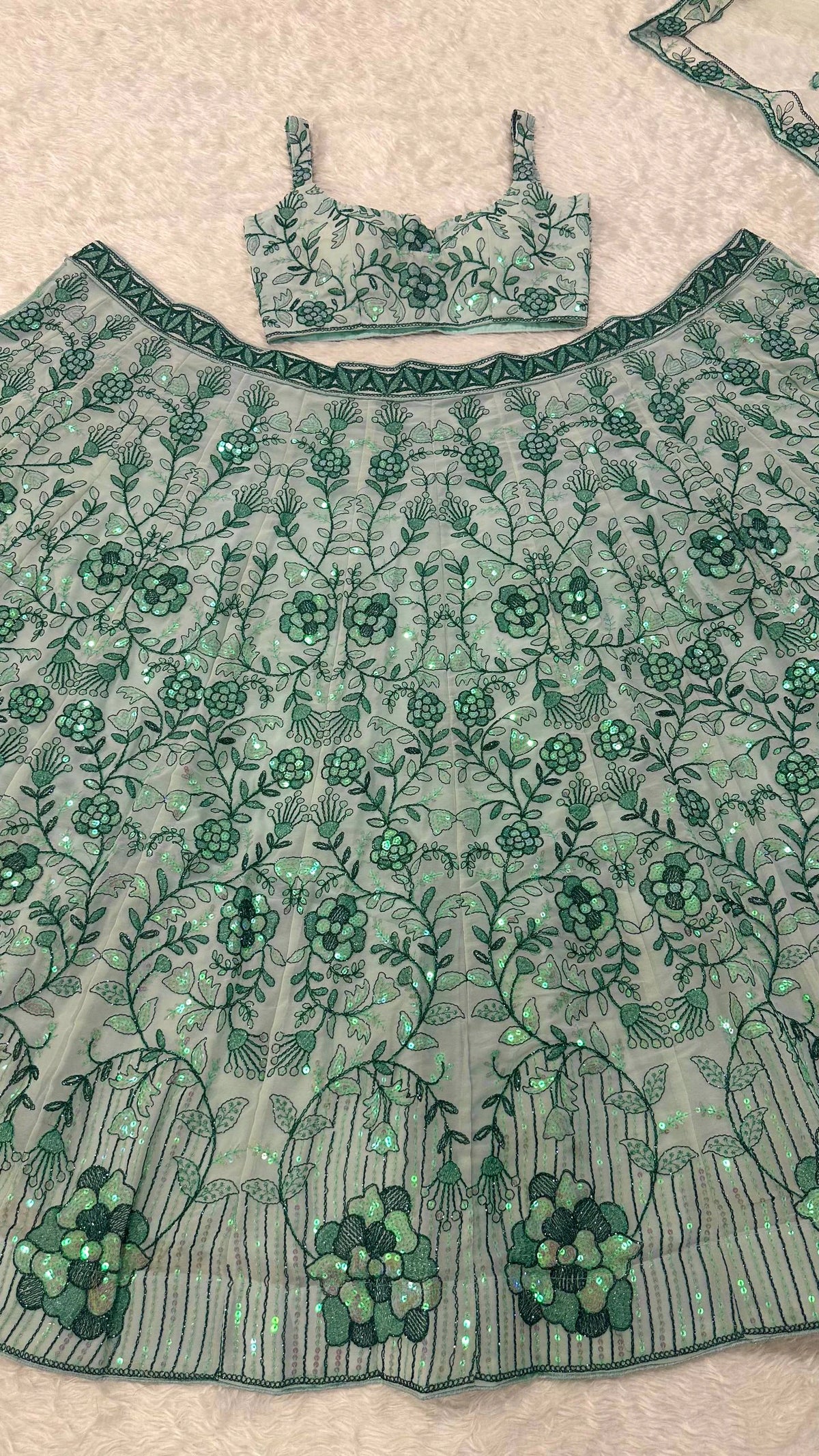Green Georgette Rainbow Sequin Lehenga Choli with Net Dupatta for Women Wedding Festive Party Wear