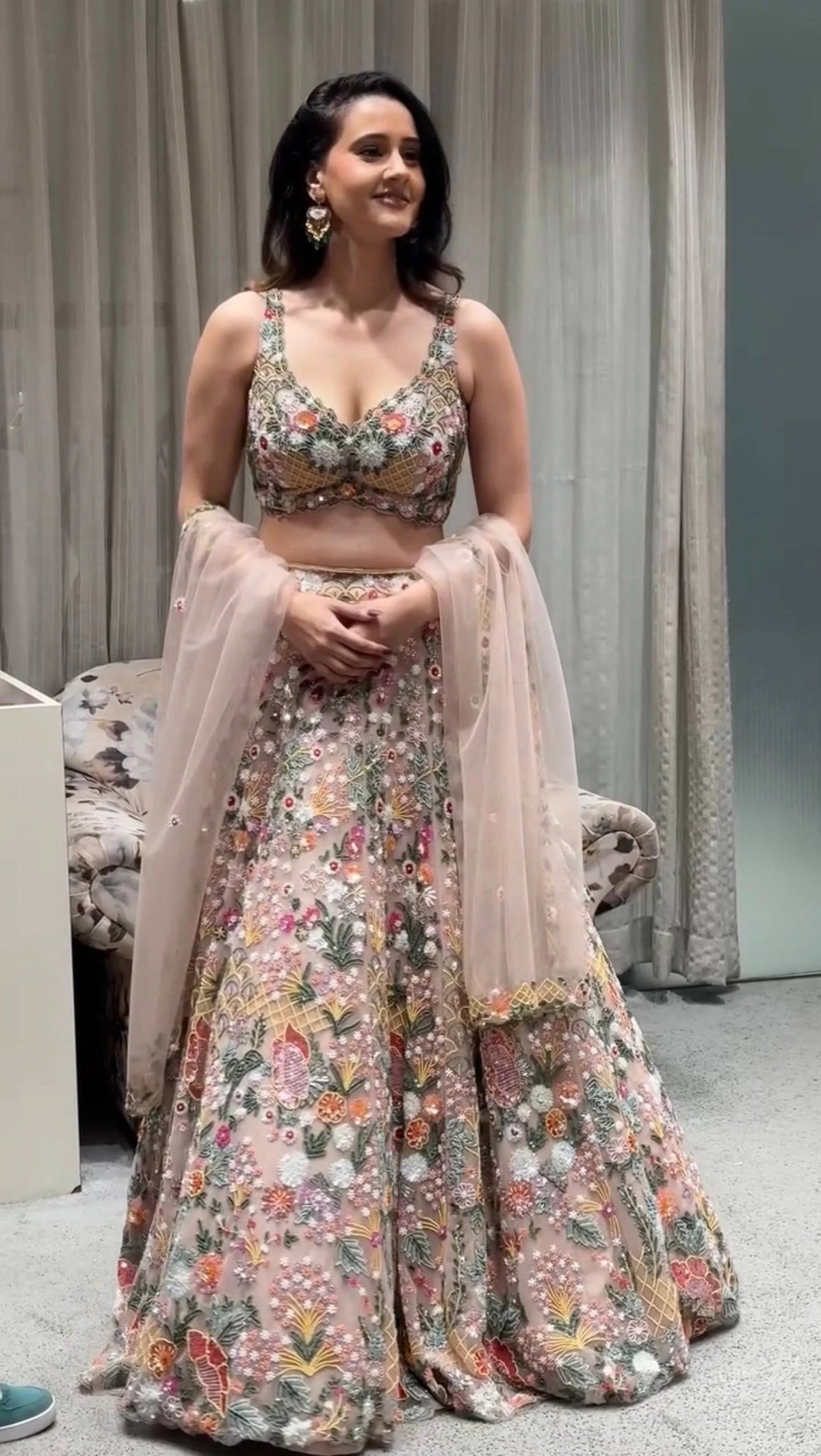 Multicolor Net Rainbow Sequin Lehenga Choli with Dupatta for Women Wedding Festive Party Wear