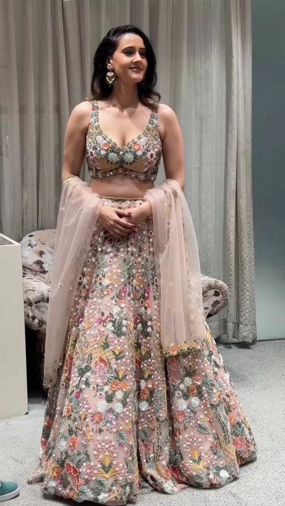 Multicolor Net Rainbow Sequin Lehenga Choli with Dupatta for Women Wedding Festive Party Wear