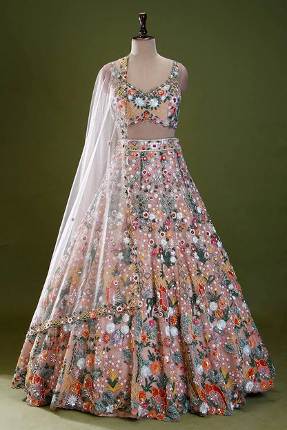 Multicolor Net Rainbow Sequin Lehenga Choli with Dupatta for Women Wedding Festive Party Wear