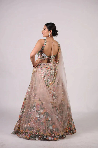Multicolor Net Rainbow Sequin Lehenga Choli with Dupatta for Women Wedding Festive Party Wear