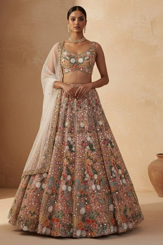 Multicolor Net Rainbow Sequin Lehenga Choli with Dupatta for Women Wedding Festive Party Wear