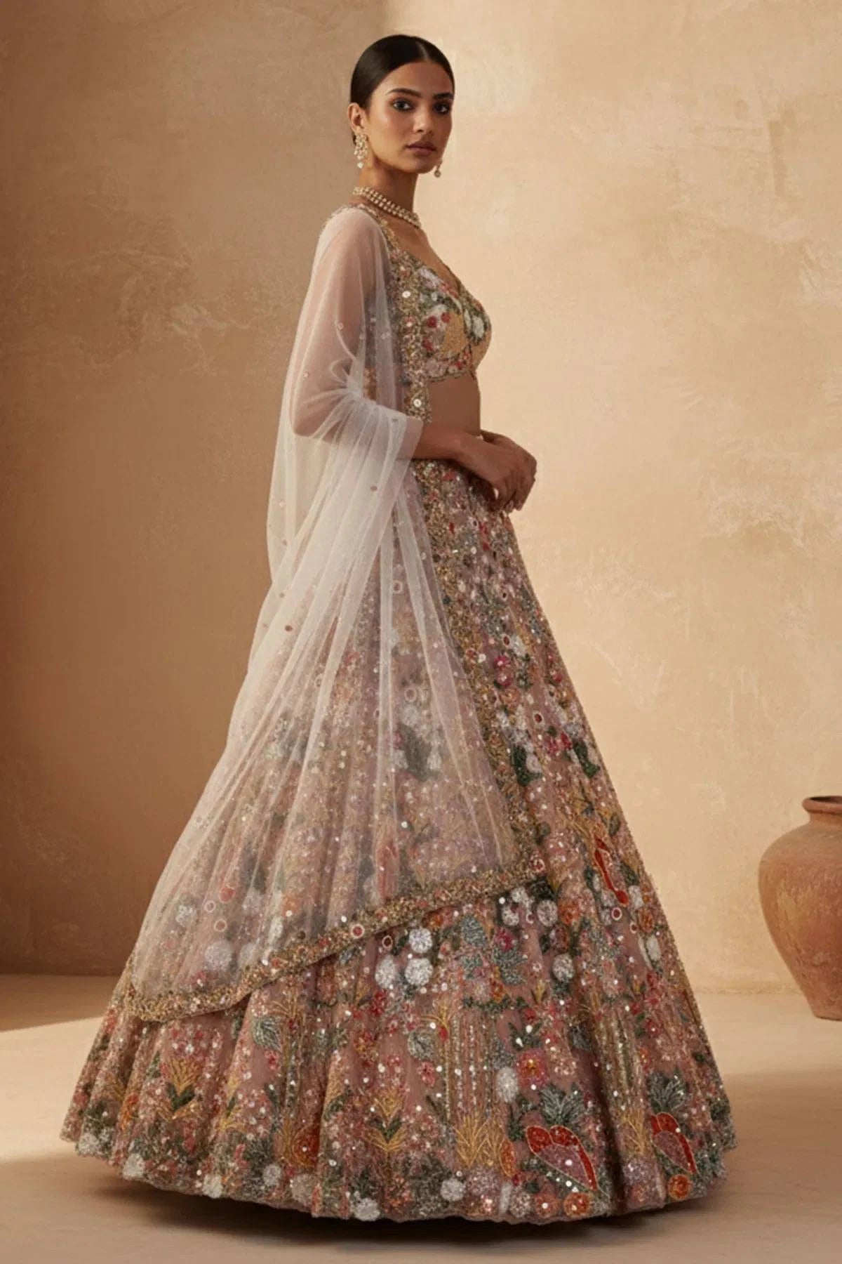 Multicolor Net Rainbow Sequin Lehenga Choli with Dupatta for Women Wedding Festive Party Wear