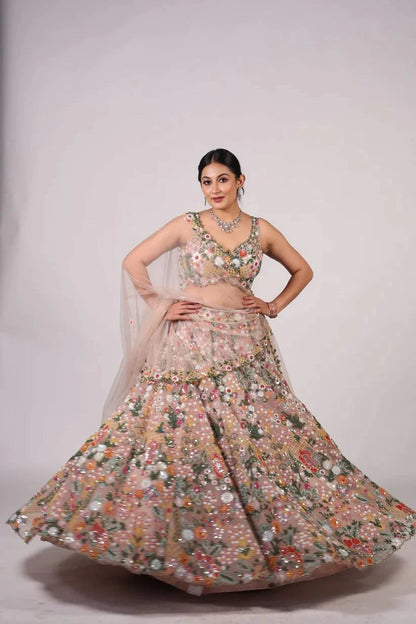 Multicolor Net Rainbow Sequin Lehenga Choli with Dupatta for Women Wedding Festive Party Wear