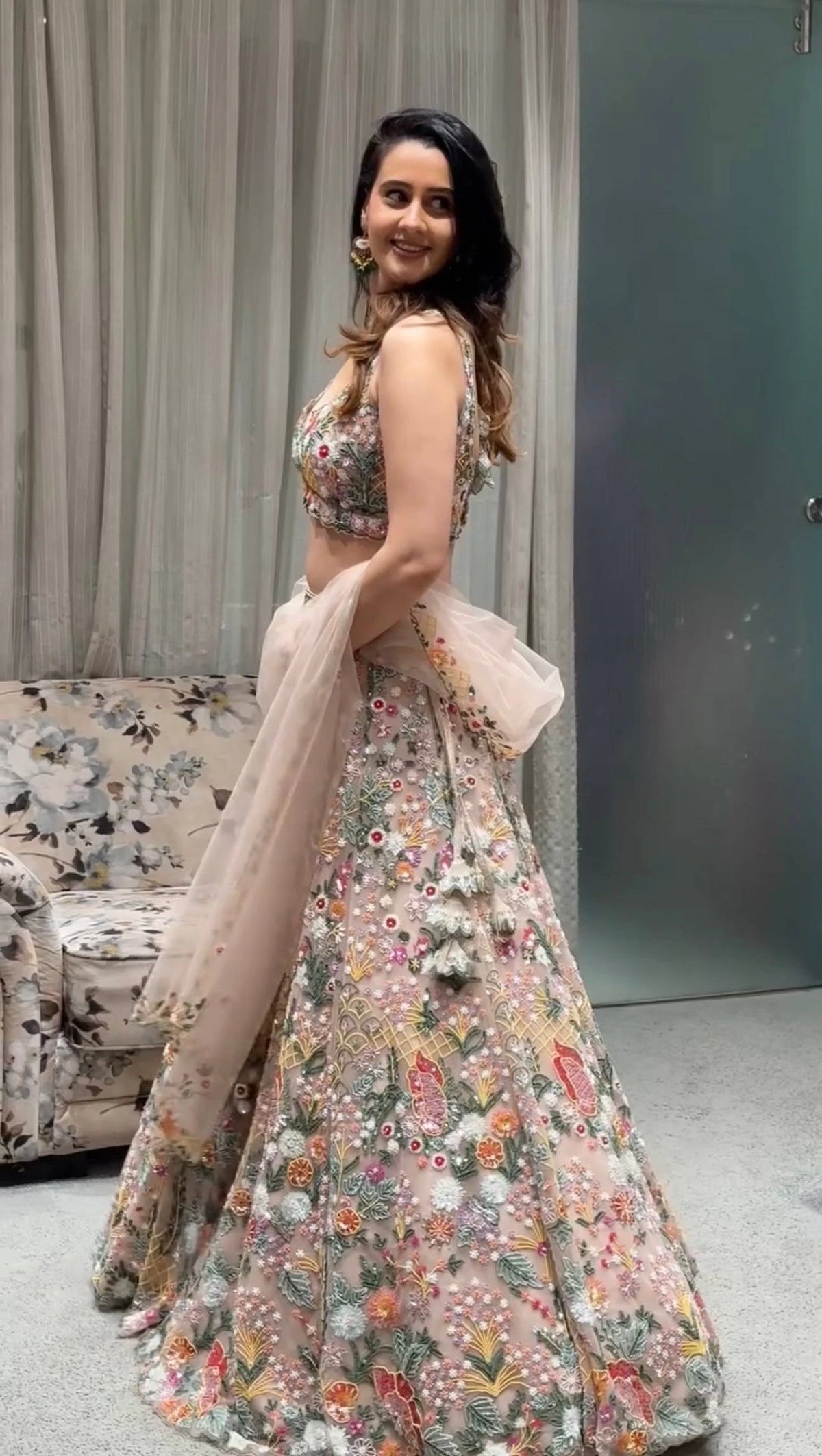 Multicolor Net Rainbow Sequin Lehenga Choli with Dupatta for Women Wedding Festive Party Wear