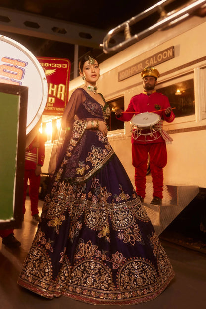 Royal Violet Kasturi Silk Lehenga with Multi Thread Dori and Sequin Work