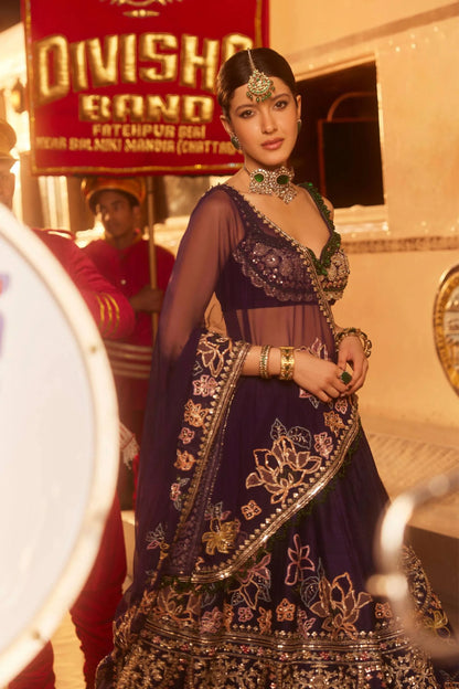 Royal Violet Kasturi Silk Lehenga with Multi Thread Dori and Sequin Work