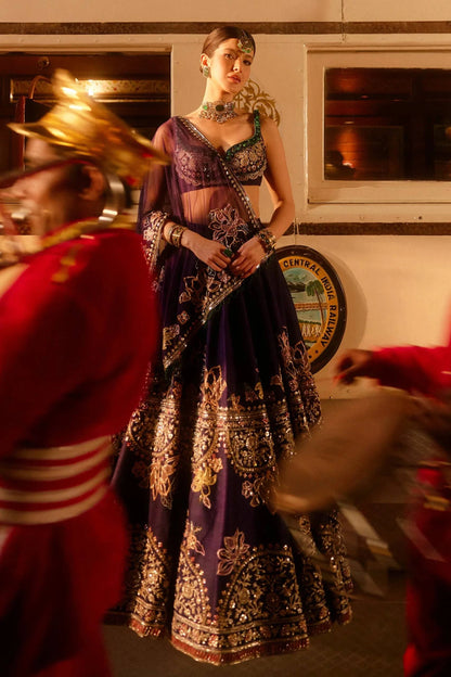 Royal Violet Kasturi Silk Lehenga with Multi Thread Dori and Sequin Work