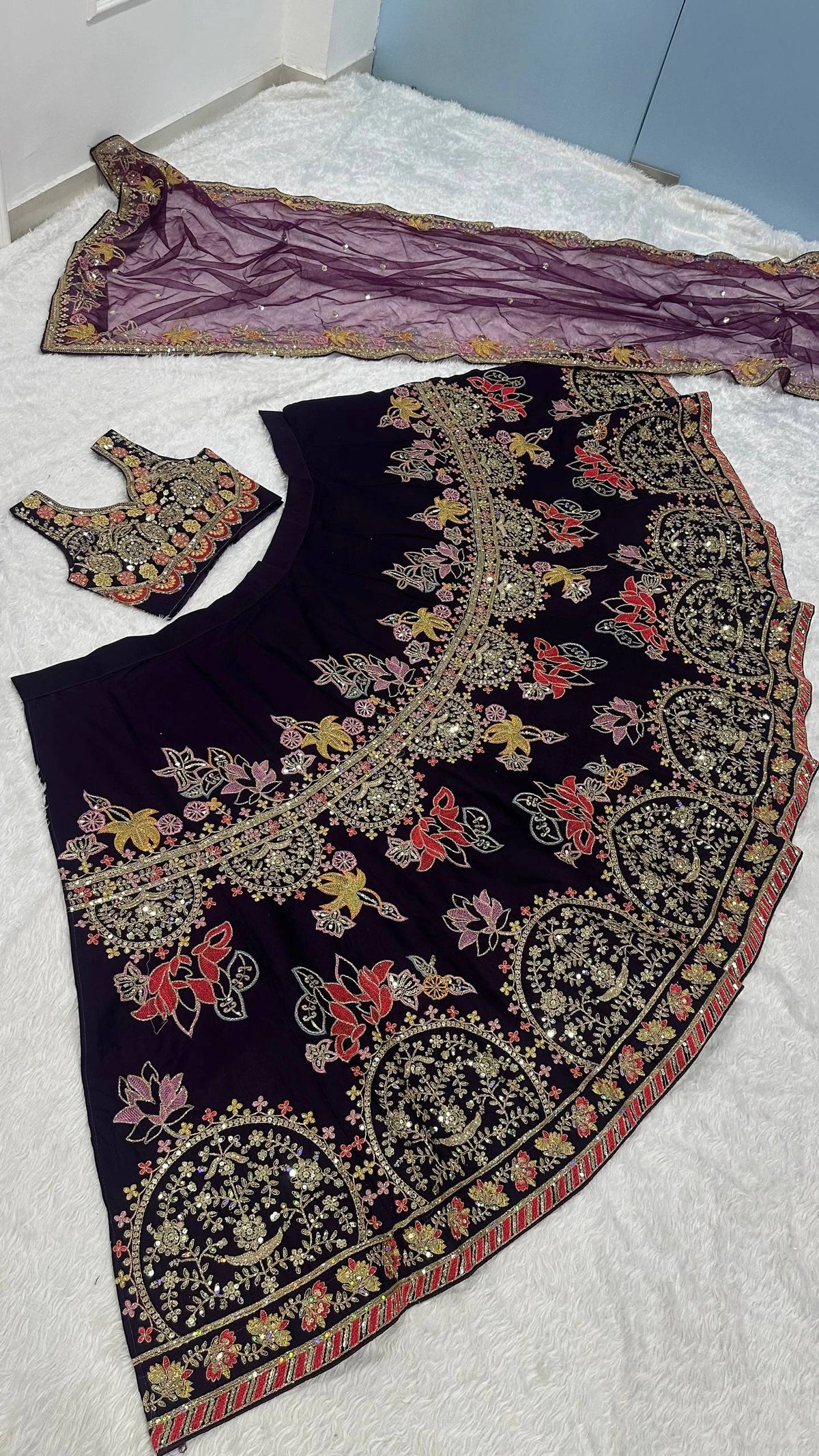 Royal Violet Kasturi Silk Lehenga with Multi Thread Dori and Sequin Work