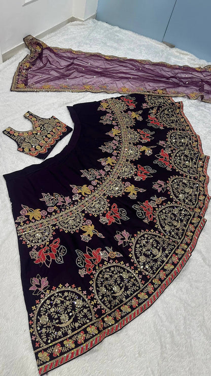 Royal Violet Kasturi Silk Lehenga with Multi Thread Dori and Sequin Work