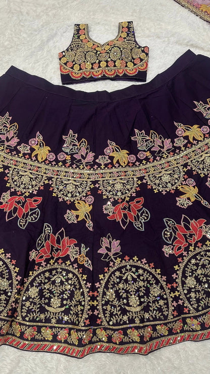 Royal Violet Kasturi Silk Lehenga with Multi Thread Dori and Sequin Work