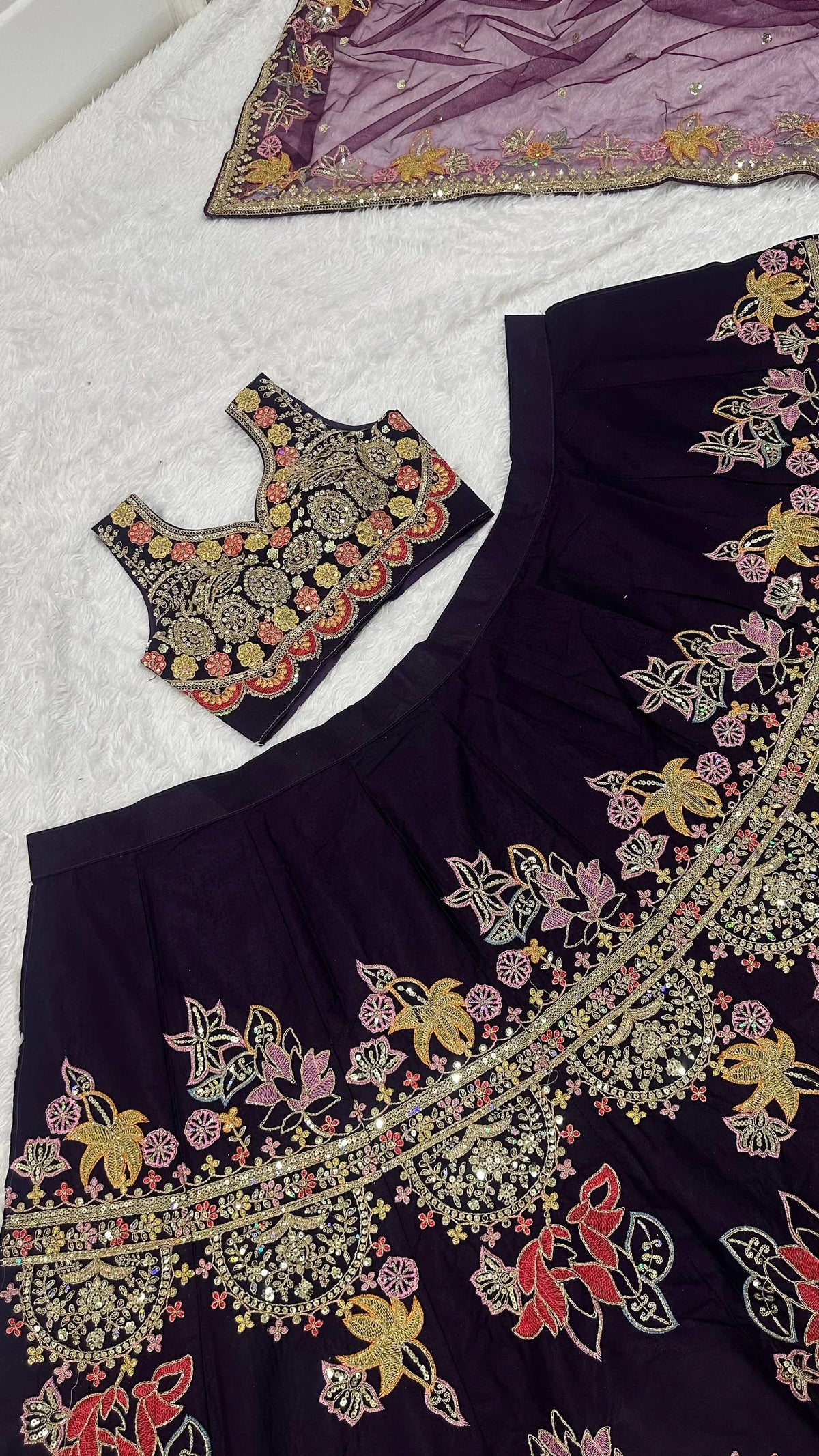 Royal Violet Kasturi Silk Lehenga with Multi Thread Dori and Sequin Work