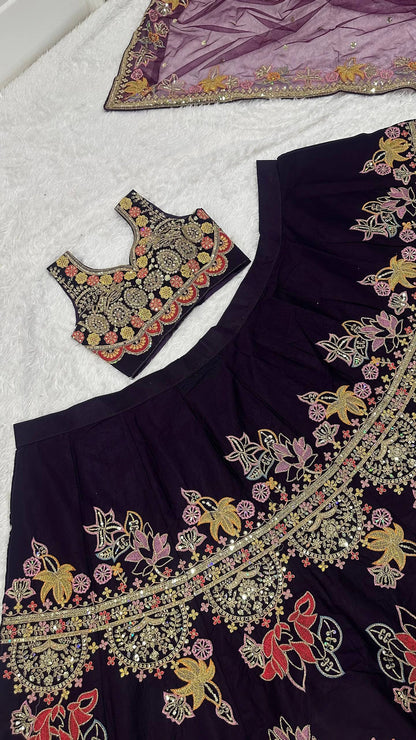 Royal Violet Kasturi Silk Lehenga with Multi Thread Dori and Sequin Work