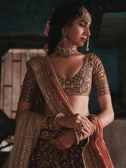 Brown Kasturi Silk Designer Lehenga Choli Traditional Indian Wedding Wear Bridal Ethnic Festive Wear
