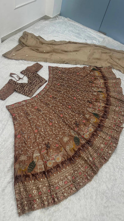 Brown Kasturi Silk Designer Lehenga Choli Traditional Indian Wedding Wear Bridal Ethnic Festive Wear