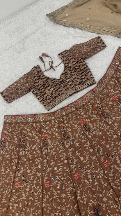 Brown Kasturi Silk Designer Lehenga Choli Traditional Indian Wedding Wear Bridal Ethnic Festive Wear